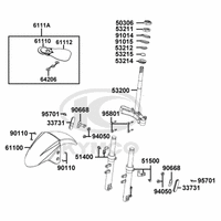 Gabelbrücke, Lenkkopflager, Gabel & Kotflügel