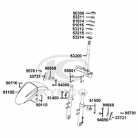 Gabelbrücke, Lenkkopflager, Gabel & Kotflügel